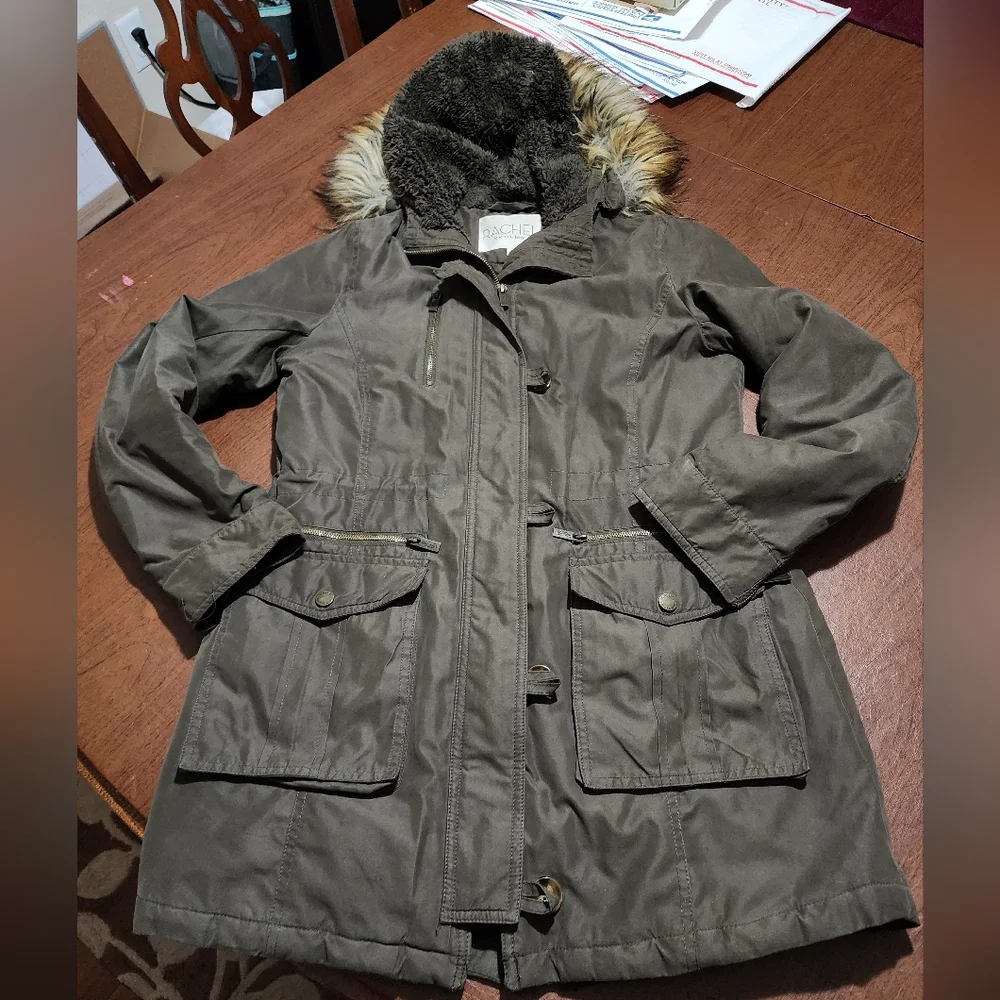 RACHEL Rachel Roy Olive Utility Jacket with Faux Fur Hood - Picture 2 of 13